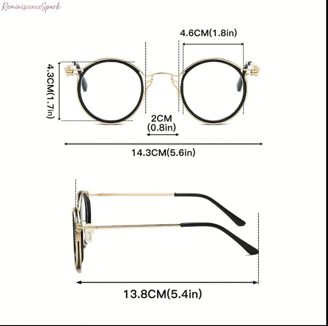 Unisex Metal Round Anti Blue Light Eyeglasses, Slim lightweight clear lens design, eye protection fashion eyewear suitable for home office, computer use, study and everyday casual outfits