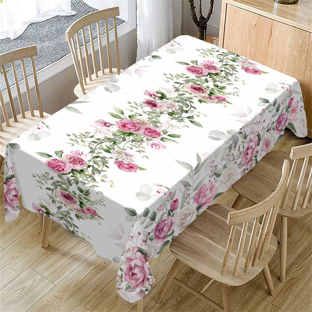 Rectangular Spring Summer Tablecloth, Beautiful Floral Rose Pattern, Home Kitchen Dining Room Decor, Easter Picnic Table Cover and Holiday Celebrations