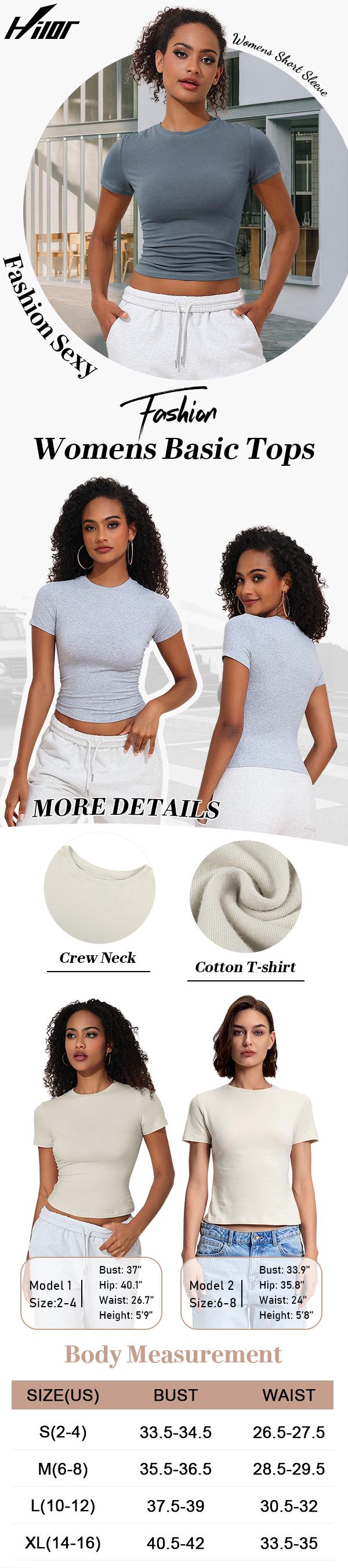 Hilor Women's Casual Basic T-Shirts Going Out Crop Tops Cotton Short Sleeve Tees Tight Fitted Crewneck T Shirts