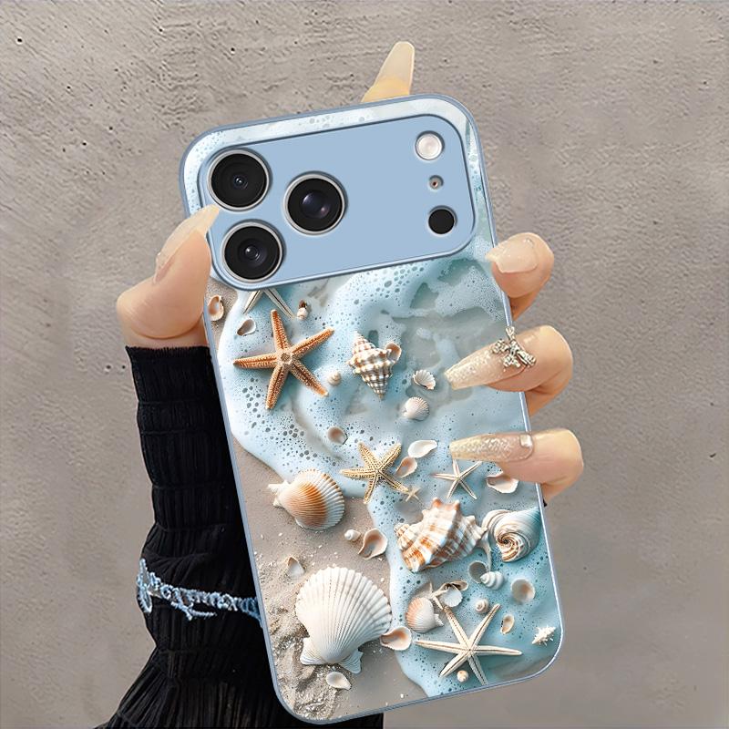 Summer Beach Vibe: Seashell & Starfish Phone Case — Shockproof Glossy Cover for 【iPhone 17 Pro】666