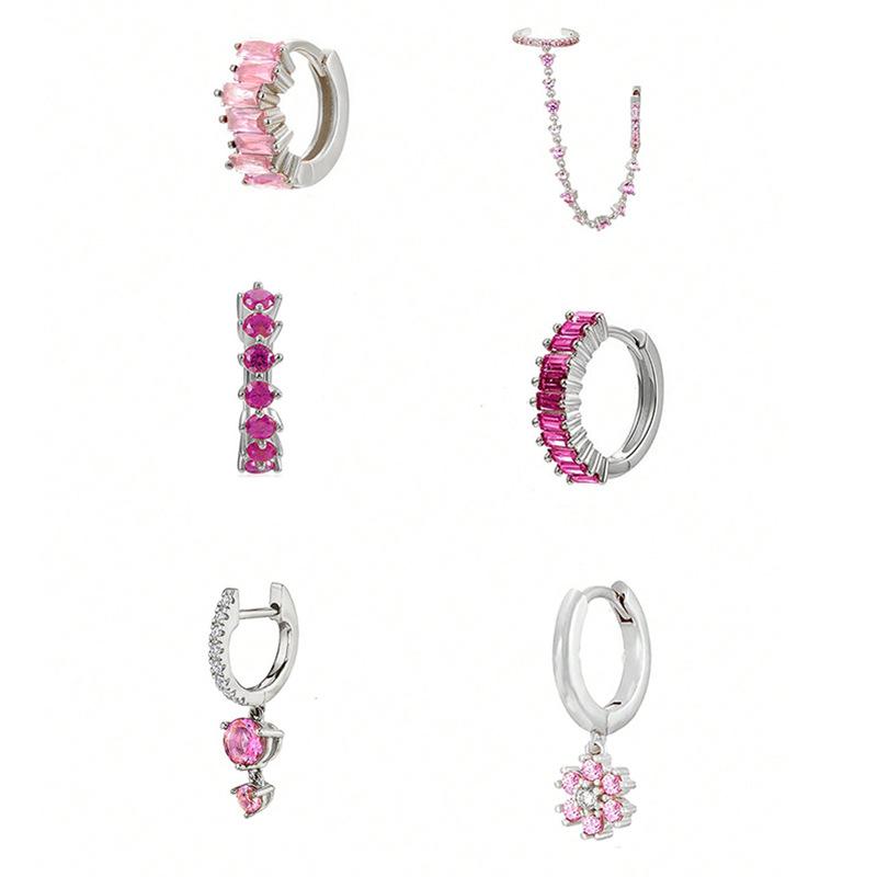 Pink Diamond Earring Set, Gold Plated Pink CZ Hoop Earrings Dangle Earrings, Y2K Stackable Ear Piercing Jewelry for Women