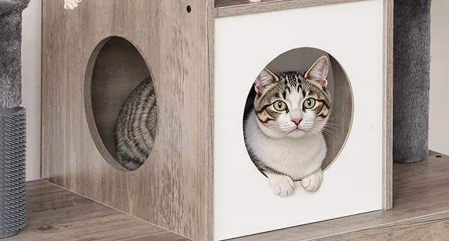 HOOBRO Cat Tree with Litter Box Enclosure, 31.5" L x 17.7" W x 57" H, Cat Tower with Hidden Litter Box, Cat Furniture for Indoor Cats, Cat Condos, Scratching Posts, Hammocks, Greige