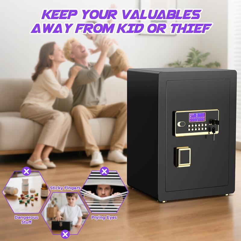 TNTANTS 5.3 Large Safe Box, Digital Board, With Fireproof Document Bag & Alarm System for Home or Office Security, for Cash Jewerly Lock Adjustable Shelf