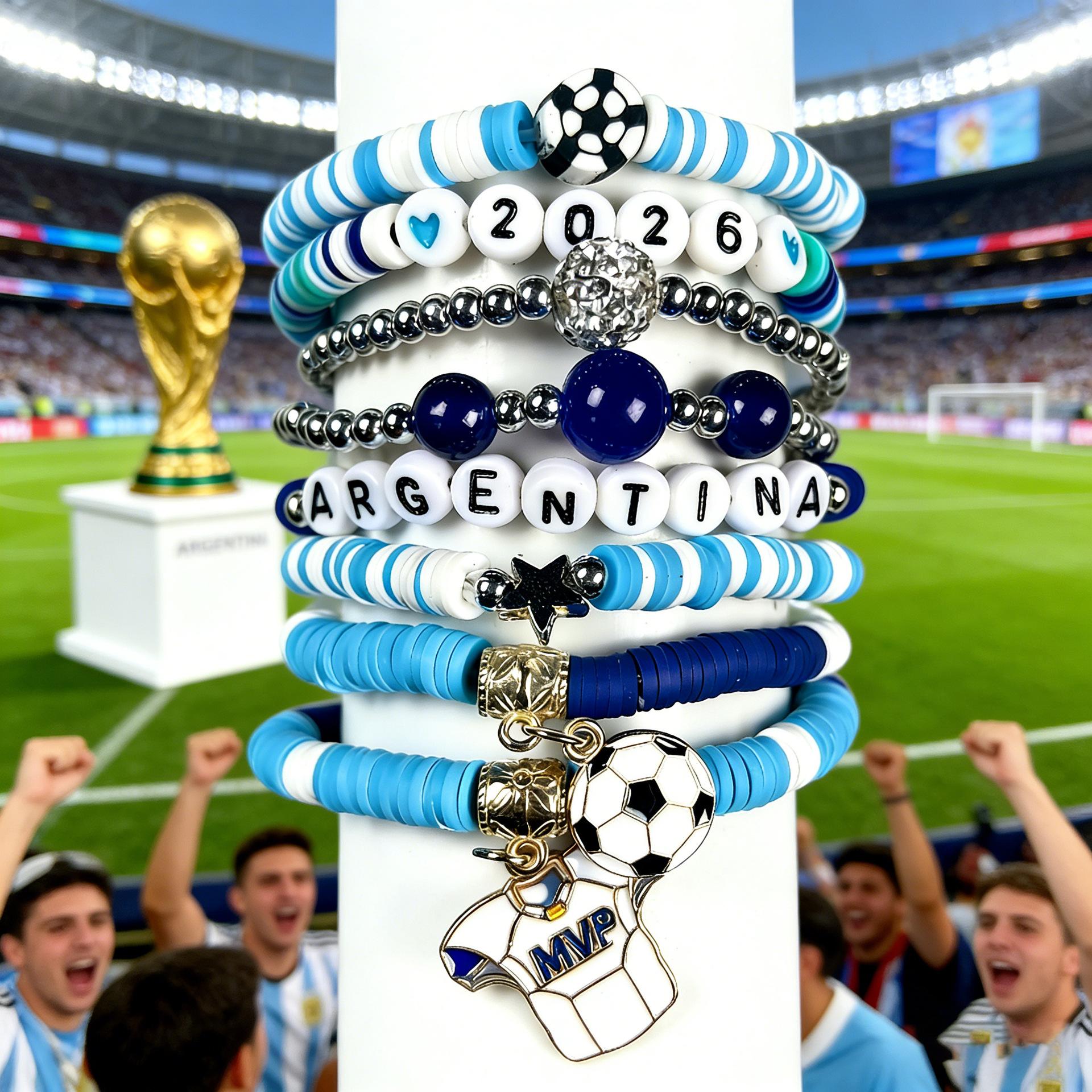 Soccer Fan Bracelet World Cup Style, Argentina Brazil USA Football Bracelet, Stretch Beaded Jewelry, Game Day Outfit, Sports Lover Gift, Trending Fan Accessory
