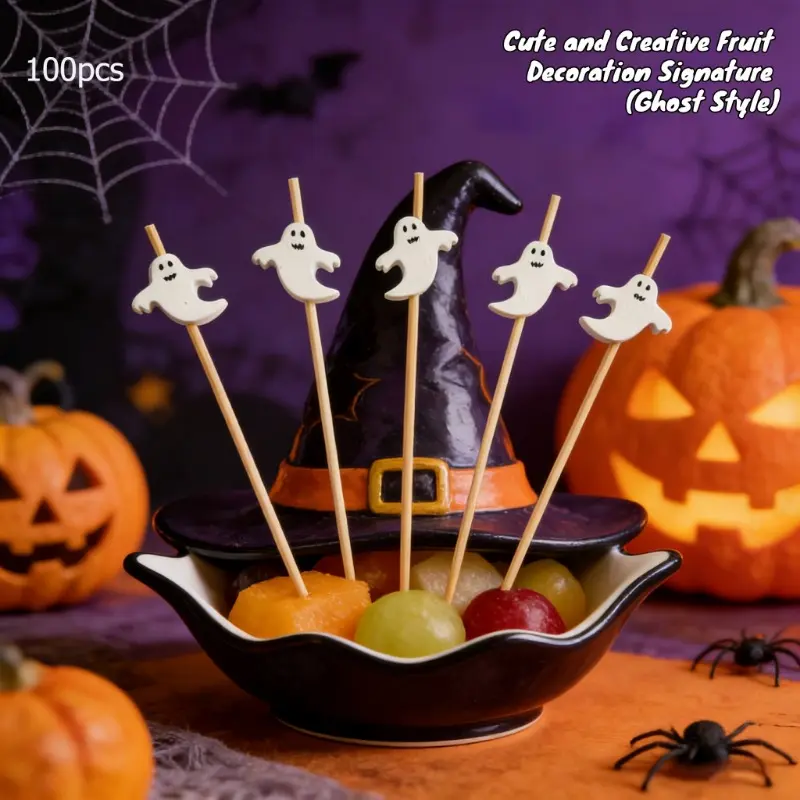 Disposable Halloween Bamboo Cocktail Picks Food‑Grade Decorative Fruit Toothpicks for Halloween Party Dessert Fruit Platter Table Decor