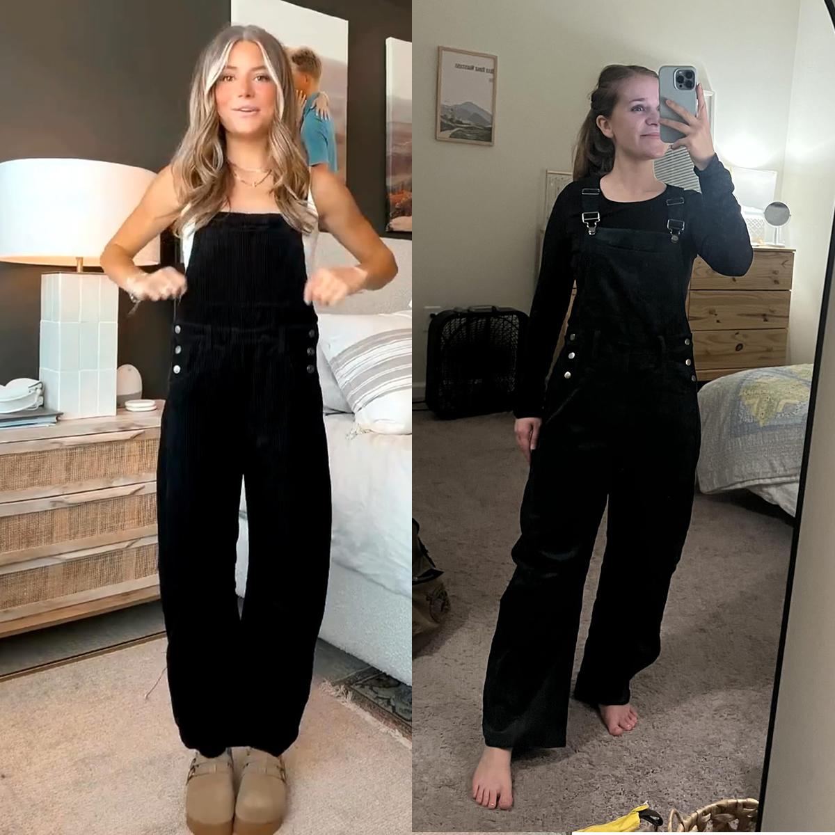 Buenoble Fall Corduroy Overalls for Women Barrel Wide Leg Bib Corduroy Pants Adjustable Romper Jumpsuit with Pockets