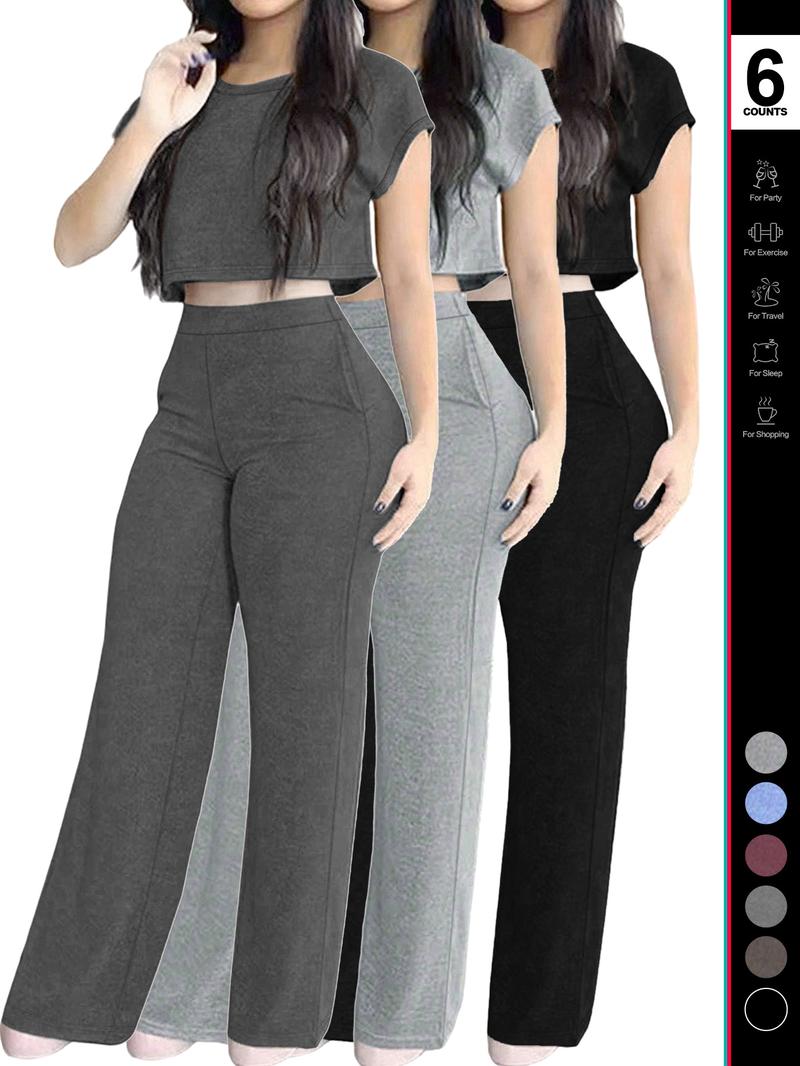 Women's Casual Elegant Solid Color Set, 2-Piece Daily Wear Clothes with Pockets, Comfortable & Stylish Design