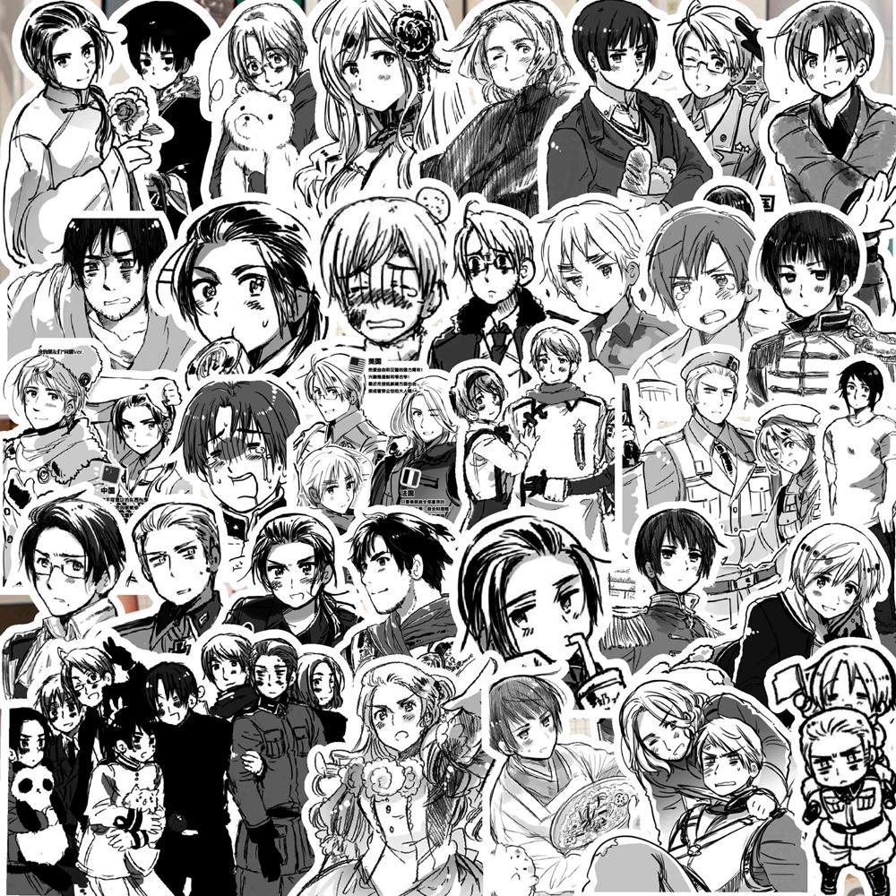 65Pcs Hetalia APH Anime Peripheral Stickers DIY Handbook Decoration Phone Case Cup Skateboard Waterproof Graffiti Stickers