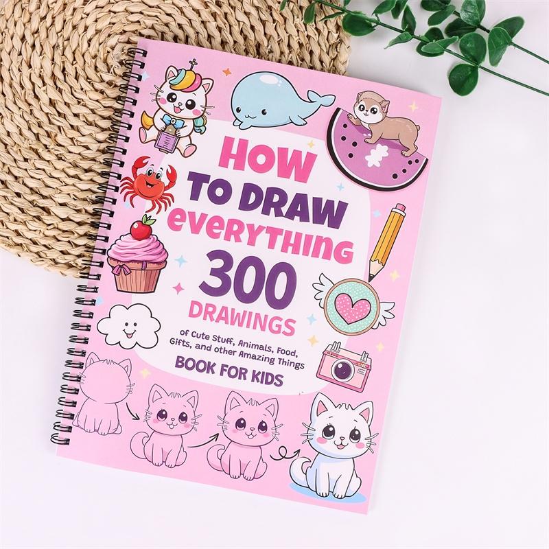 How to Draw for Beginners, Step-By-Step Simple Guides, Cute Animals Food Gifts More, 300 Pages Drawing Tutorial Book