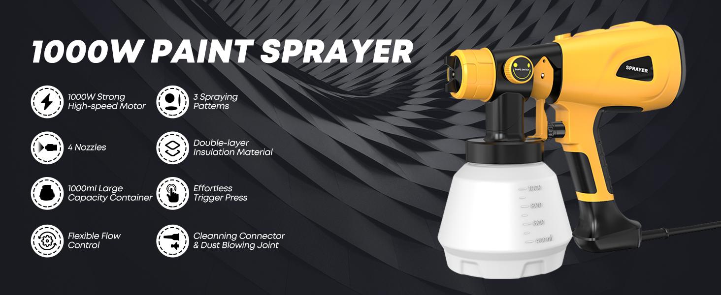High-Power 1000W Electric Paint Sprayer with 4 Nozzles & Adjustable Spray Width, Easy to Clean – Perfect for DIY Furniture, Fences, Doors, and Walls.