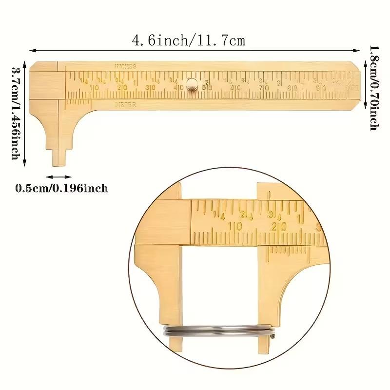 Mini Vernier Caliper 100mm, Brass Pocket Size, Dual Scale, Copper Material, Metric & Imperial Measurements, Portable Precision Tool