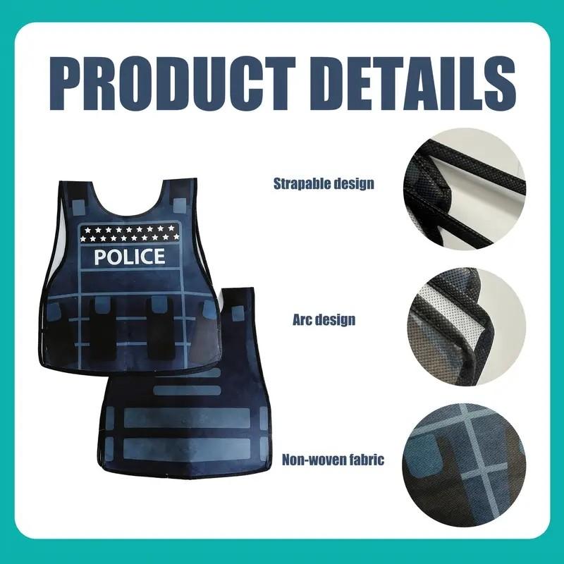 4 Piece Police Party Supplies, Non-Woven Vest Costume, Halloween Costume Party, Role Play, Durable Material, Theme Event Gear, Party Costume Accessory