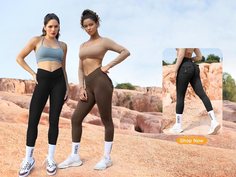 YEOREO CoreFlex Women’s Scrunch Leggings with Pockets High Waist V Cross Yoga Pants Butt Lifting Workout Tights Fitness Seamless Athletic Stretchable