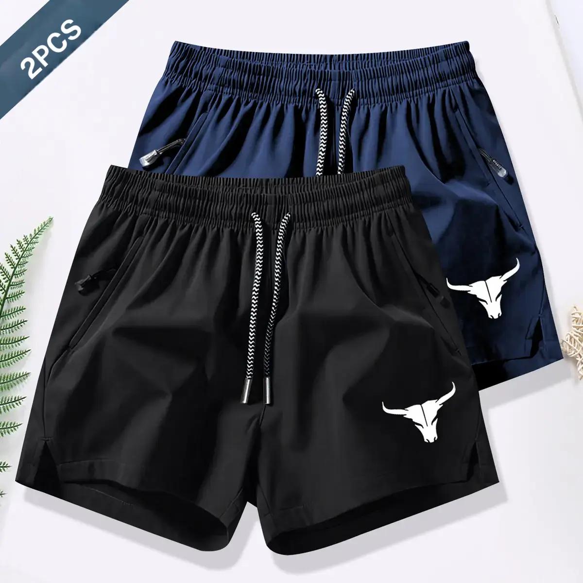2pcs Men's Sports Shorts Set, Summer Casual Quick Dry Elastic Waist Drawstring Shorts, Quick Dry Waistband Sports Shorts, Suitable for Summer Gym Workouts, Basketball Shorts, Men's Comfortable Shorts, Athletic Wear, Sports Shorts Breathable Zipper Athleti