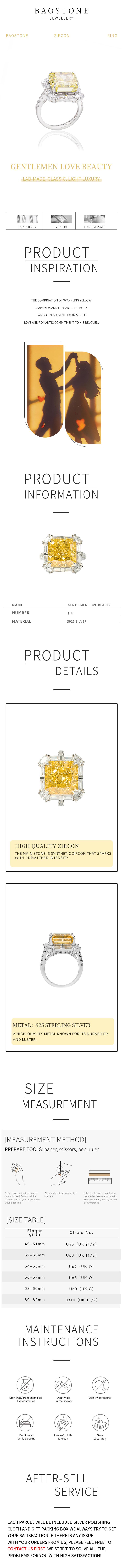 BAOSTONE Lab Created Artificial Gemstone 925 Silver Ring-Gentlemen love Beauty-#J117