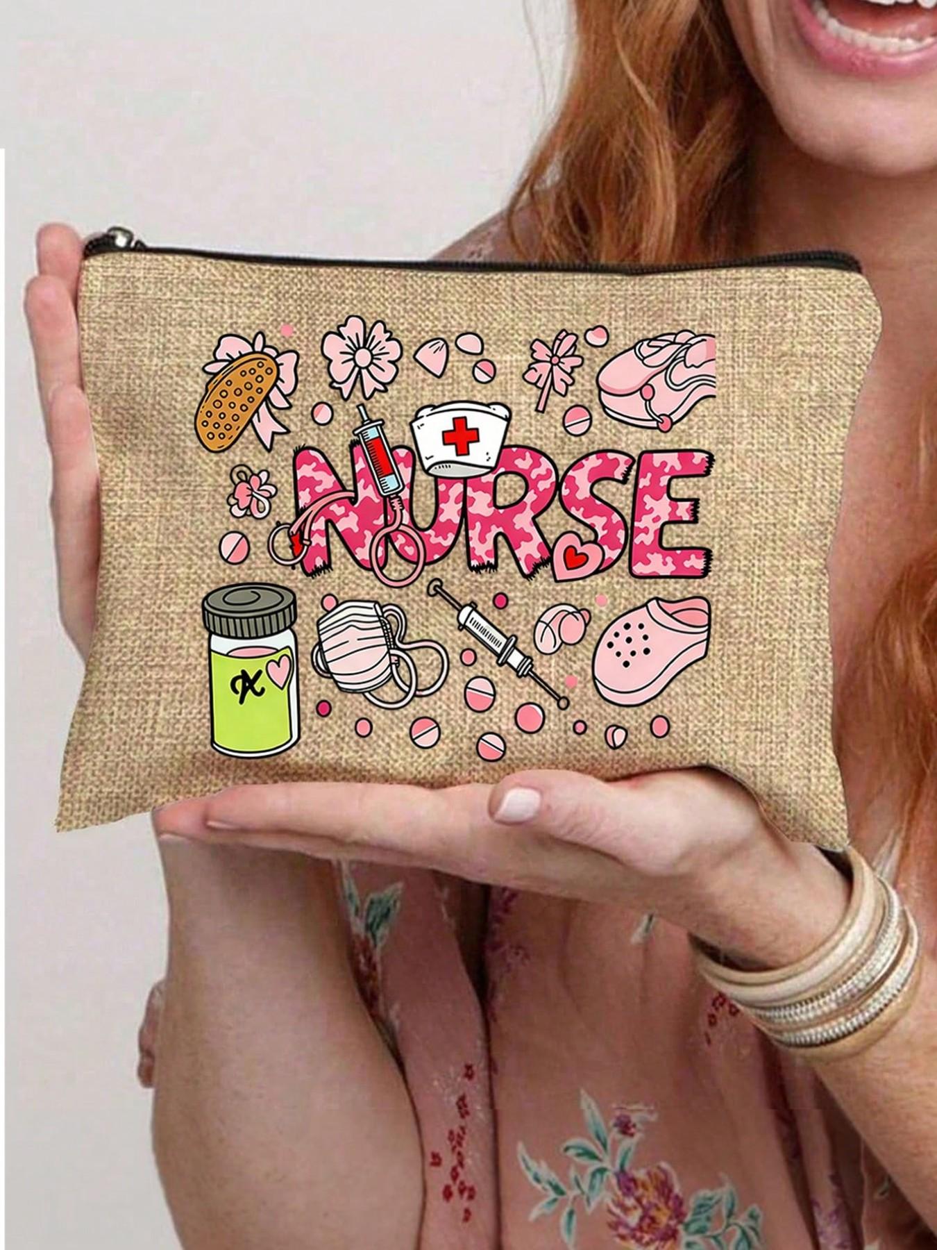 Nurse Theme Makeup Bag, Medical Print Zipper Cosmetic Pouch, Ideal for Cosmetics, Skincare, Medical Supplies, Perfect Gift for Nurses
