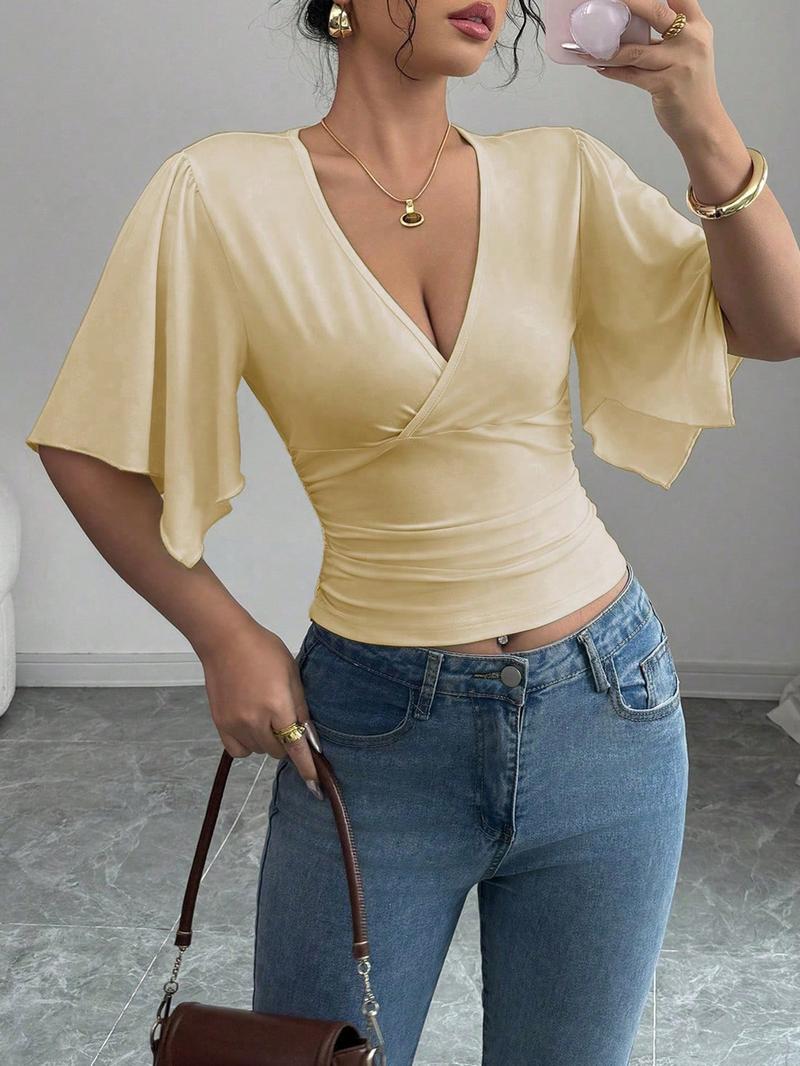 Women's Plain Tee, Elegant T-shirt for Daily Holiday Vacation Wear, Ladies Clothes for Summer