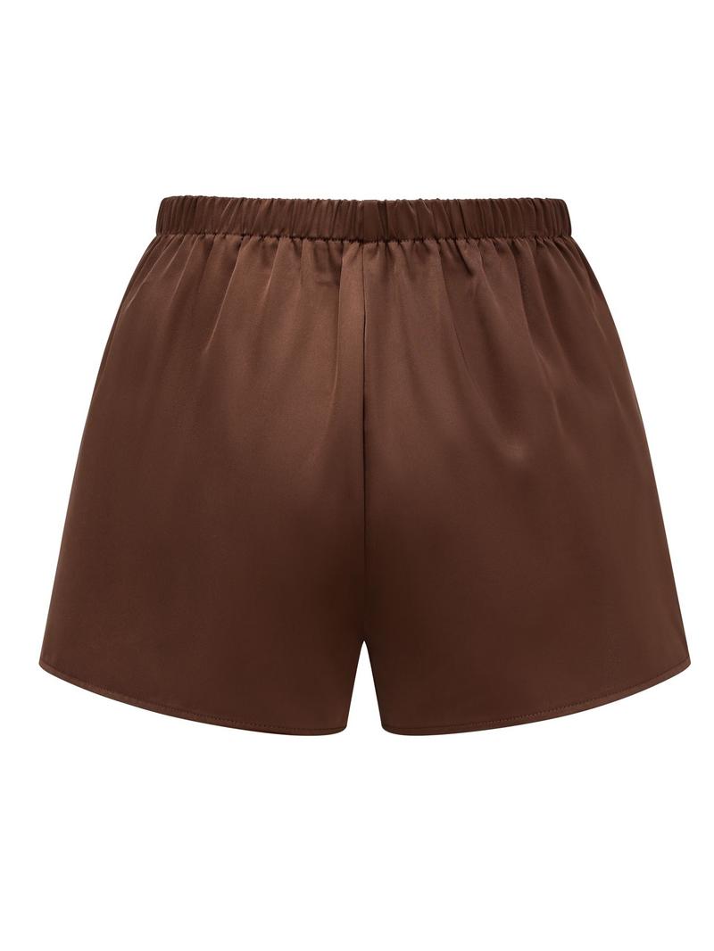 Women's Satin Silk Lace Shorts, Mid-Waist Mini Skirt, Luxurious Party Dress, French Style, Fashion Versatile Pants