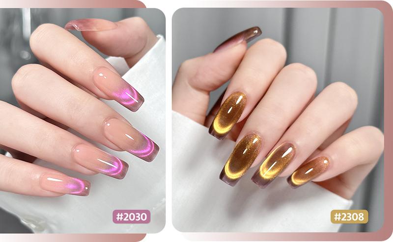 GAOY Brilliant Fireworks Cat Eye Gel Nail Polish Set with Magnet for Pink Green Glitter Holographic Cat Eye, Salon Gel Manicure and Nail Art DIY at Home