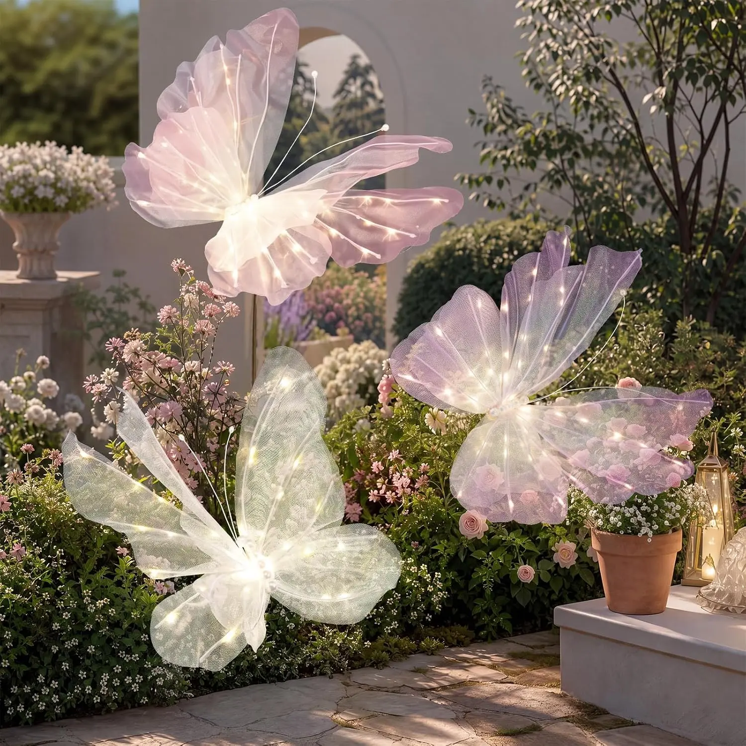3 count 19.7'' Butterfly LED Lights Bulk  Giant Butterfly Decoration Large Light up Decorative LED Lamps for Wedding Spring Easter Outdoor Photography Props Birthday Holiday Decor
