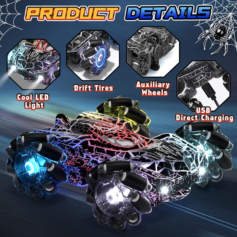 Spider Remote Control Car, Gesture Sensing RC Stunt Car, Double Sided Race Car with Headlight, 360° Rotating RC Drift Car, 4WD Rechargeable RC Stunt Car, outdoorfun, Christmas gifts, BlackFriday