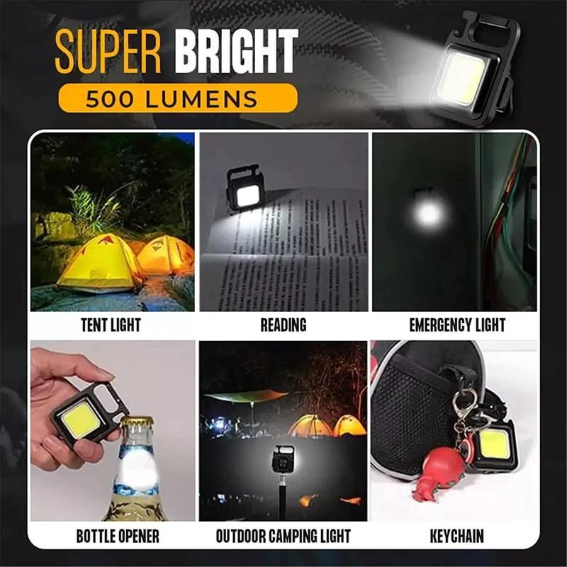 GLITGATE Mini LED Chain Flashlight, 2 PCS COB Portable Camping Light, USB Rechargeable Work Light with Keychain & Bottle Opener Function, Waterproof Camping Hand Light, Folding Work Light for Outdoor Camping, Emergency, Hiking, Auto Repair GLITGATE Mini LED Chain Flashlight, 2 PCS COB Portable Camping Light, USB Rechargeable Work Light with Keychain & Bottle Opener Function, Waterproof Camping Hand Light, Folding Work Light for Outdoor Camping, Emergency, Hiking, Auto Repair