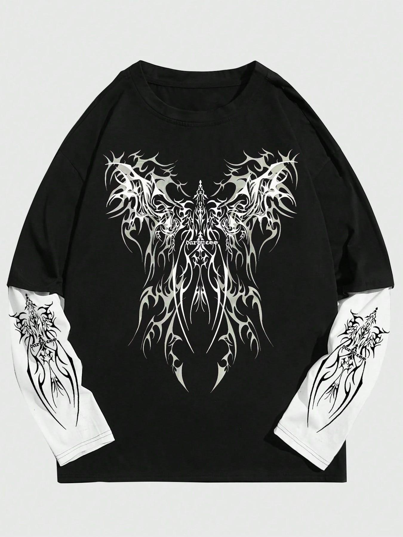 Men's Y2K Cyber Gothic Graphic Layered Long Sleeve T-Shirt
