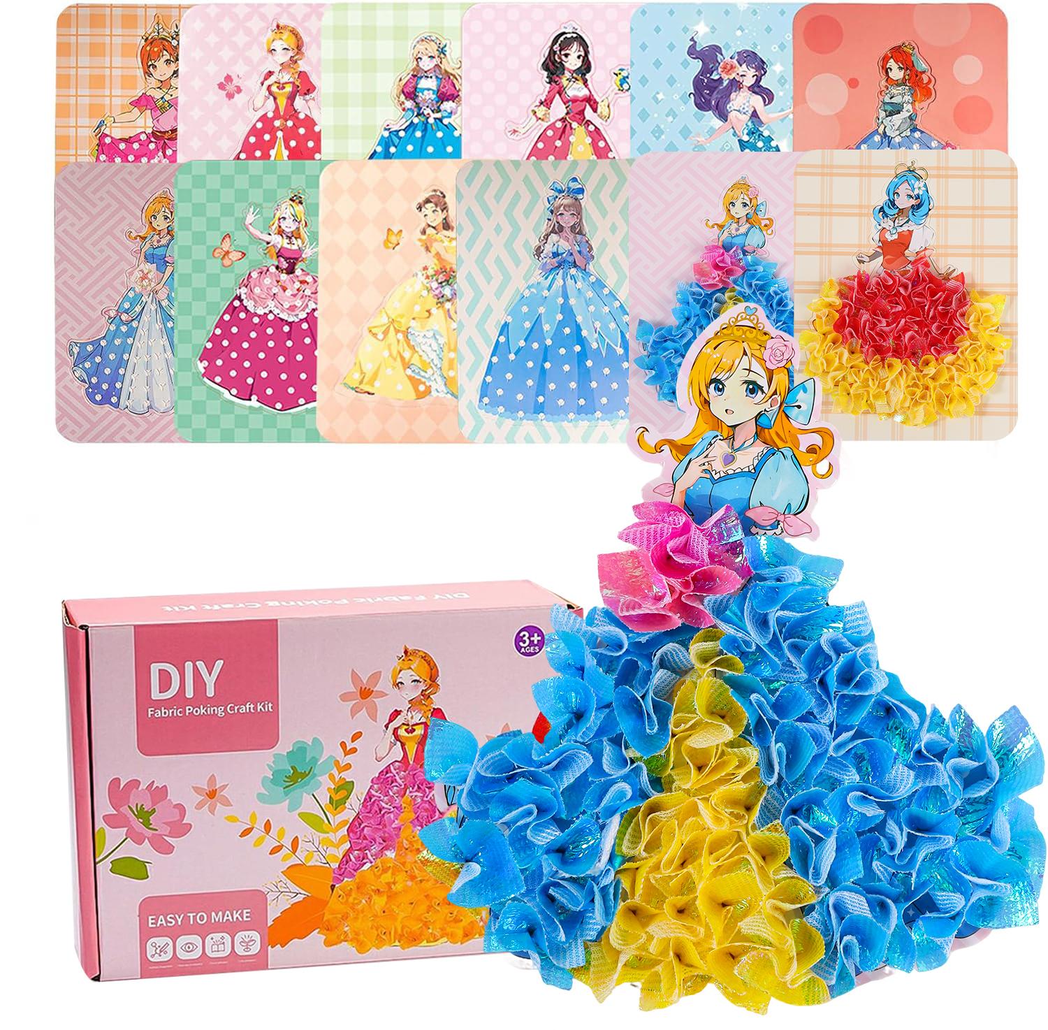 Poke-in DIY Crafts for Girls Princess Dress-up Puncture Painting Sets 12 Sheets Summer Activity Birthday Party Christmas Gifts for Boys Girls Fabric Cloth Pearl Cotton