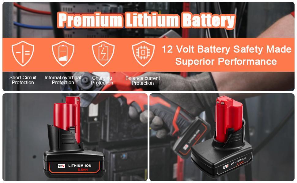 6500mAh 12V Lithium-ion Battery for Milwaukee ∧∧-12 48-11-2401 48-11-2412 48-11-2411 48-11-2420 48-11-2410 Cordless Tools Replacement Pack