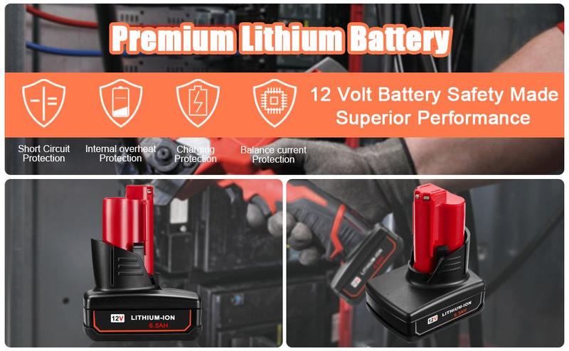 6500mAh 12V Lithium-ion Battery for Milwaukee ∧∧-12 48-11-2401 48-11-2412 48-11-2411 48-11-2420 48-11-2410 Cordless Tools Replacement Pack