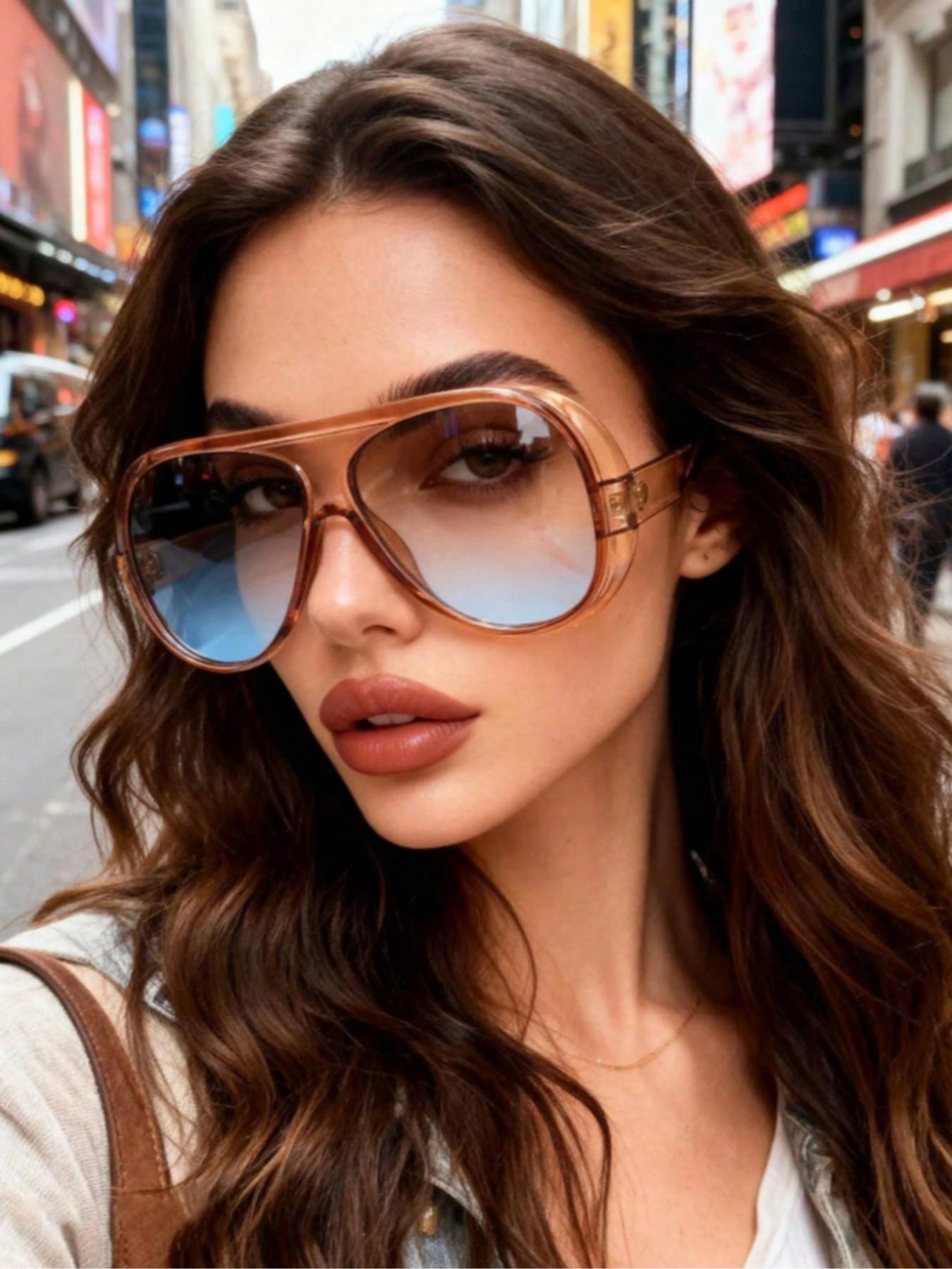 Fashionable Large Frame Decorative Lens Pc Material Glasses Set, Casual Protective Eyewear, All Seasons Wear
