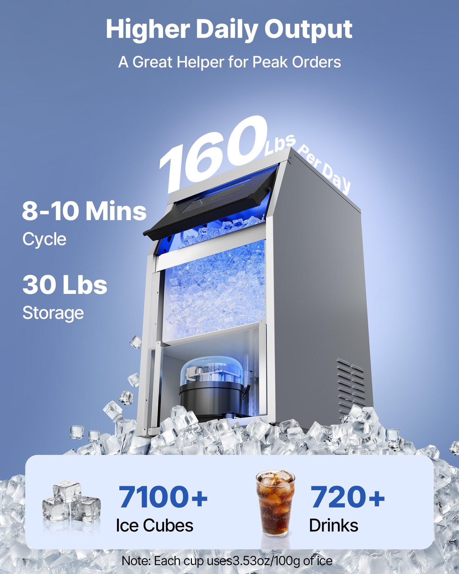 VEVOR Commercial Ice Maker Machine, 160 lbs/24h with 30 lbs Storage Capacity, Built-in/Freestanding/Under Counter, Stainless Steel Ice Maker with LED Display & Self-Cleaning, for Home Bar Restaurant VEVOR Commercial Ice Maker Machine, 160 lbs/24h with 30 lbs Storage Capacity, Built-in/Freestanding/Under Counter, Stainless Steel Ice Maker with LED Display & Self-Cleaning, for Home Bar Restaurant