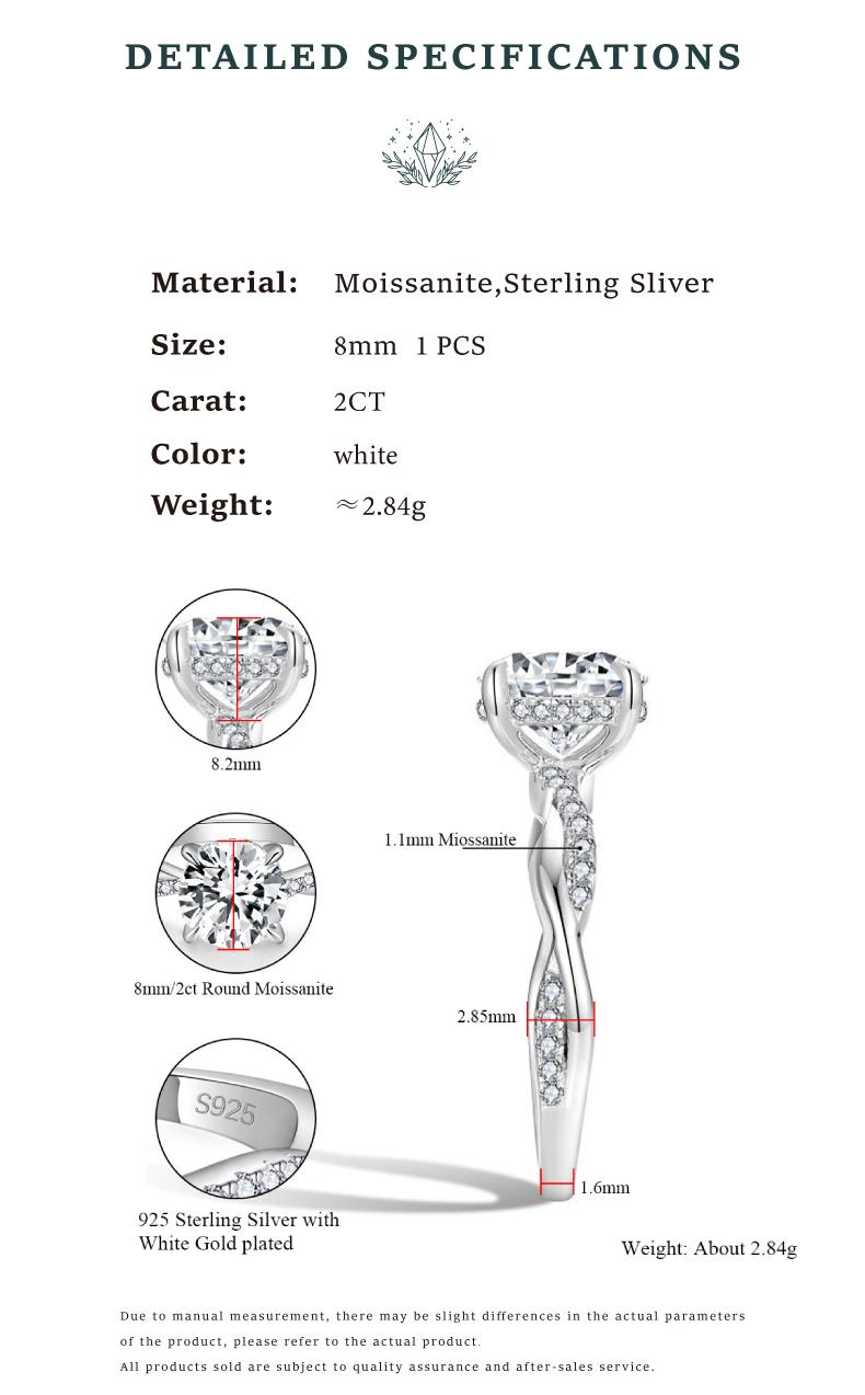 MOI MART 2CT Round Cut Synthetic Moissanite Ring, Engagement Bridal Jewelry Eternity in s925 sterling silver Anniversary Stackable Wedding Band