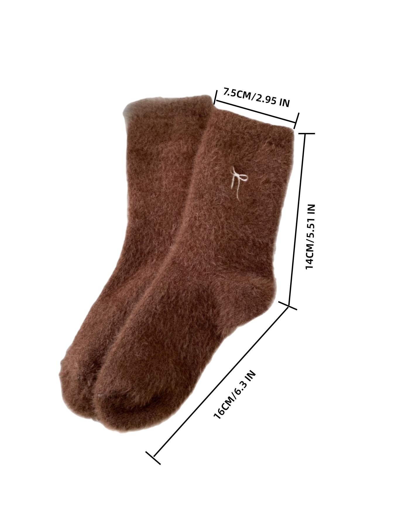 Women's Winter Imitation Mink Fur Bowknot Plush Socks, Vintage Mid-Calf Thick Warm Sleep Socks, Fitted Plain Design, Casual Comfy Socks