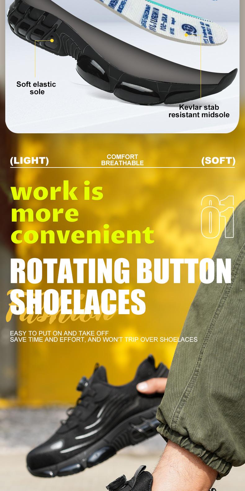 QINGRUIPAI Men's Breathable Mesh Work Sneakers Durable Anti-Slip Safety Shoes with Steel Toe Protection Comfort Fit for All Seasons Casual Striped Design Elastic Closure Non-Slip EVA Sole Outdoorfun Fathersdaygift