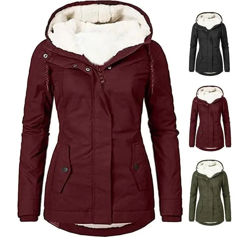 2025HoodedWomenSpliceZipperCoatsLooseCasualPocketsParkasRegularThickFullSleeveWarmSolidJacketsAutumnWintercamouflagedesignplushsweatshirtwinterclothes