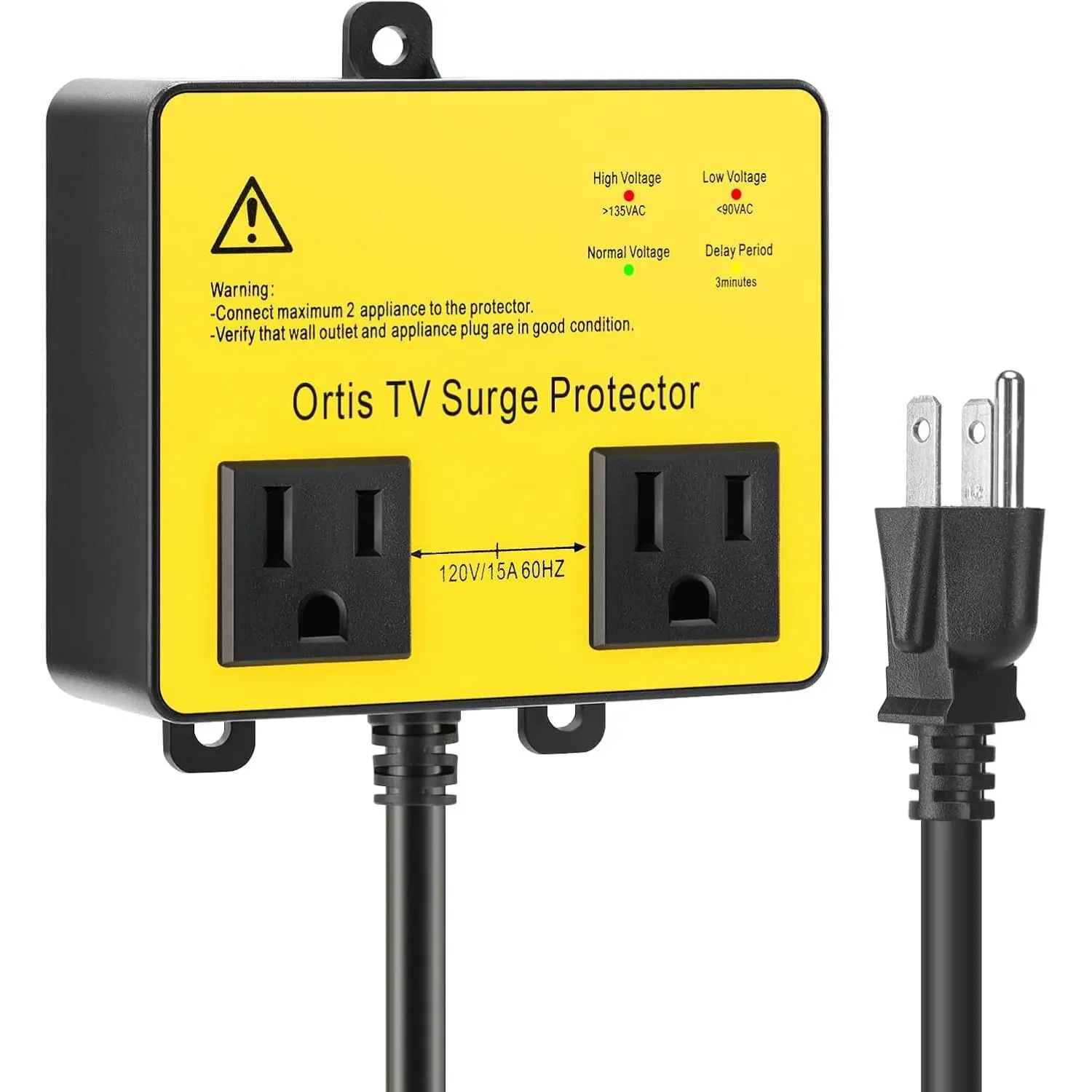TV Surge Protector, Ortis Double Outlet Voltage Protector for Home Appliances Washer Refrigerator with Time Delay, Protects Against Brownout, Spike, Instant Surge All Voltage Abnormalities