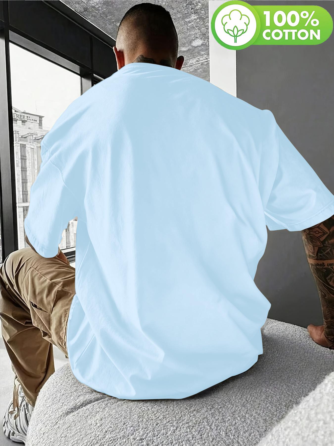 Men's pure cotton casual short-sleeved T-shirt, spring and summer style short-sleeved solid-color printed casual sports T-shirt, all-cotton home and outdoor comfortable and breathable round-neck T-shirt, suitable as a gift for men