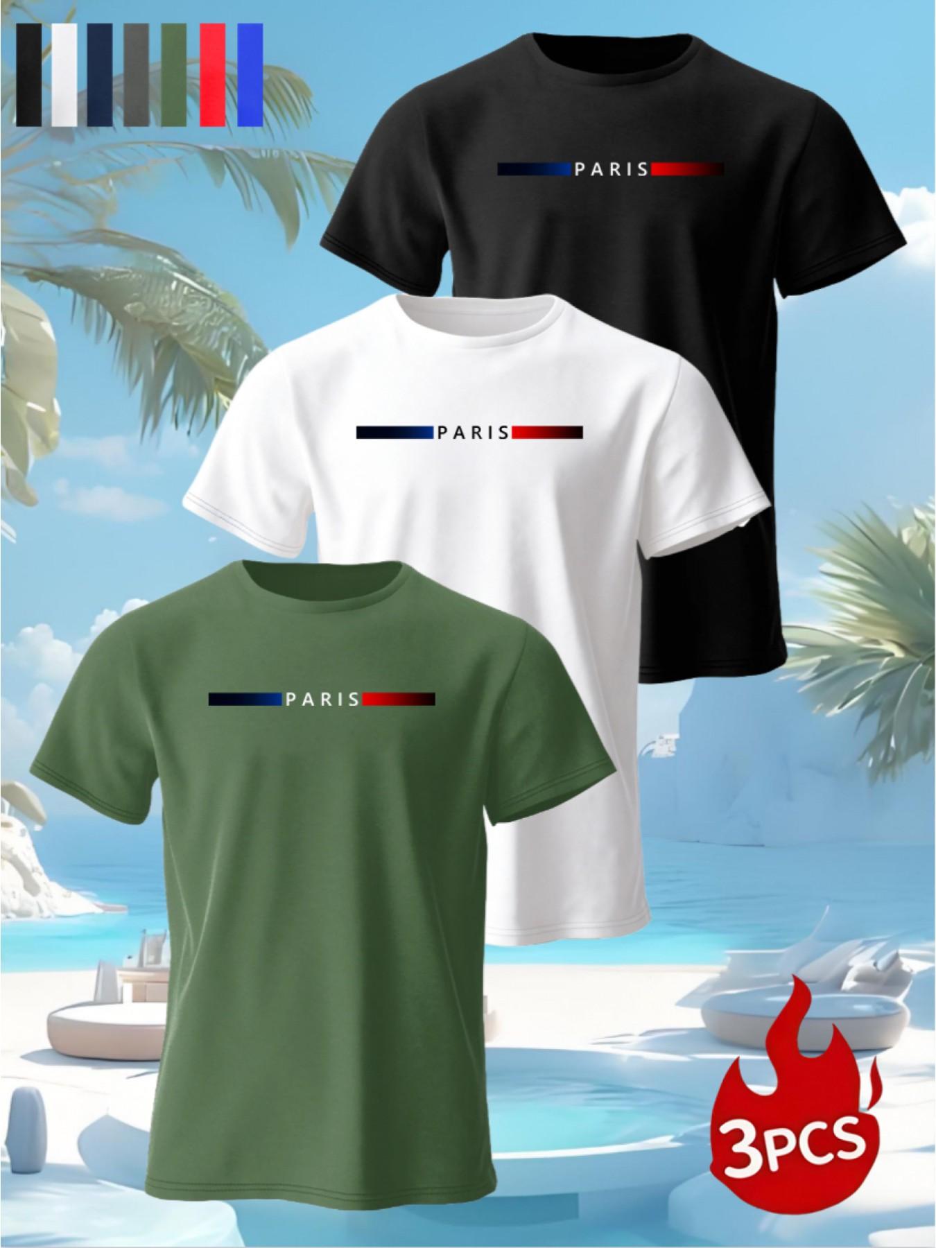 Men's Summer Short Sleeve T-Shirt, Casual Fitted Long Top, Print Pattern, Modern Style, Ideal for Daily Wear, Multiple Colors Available