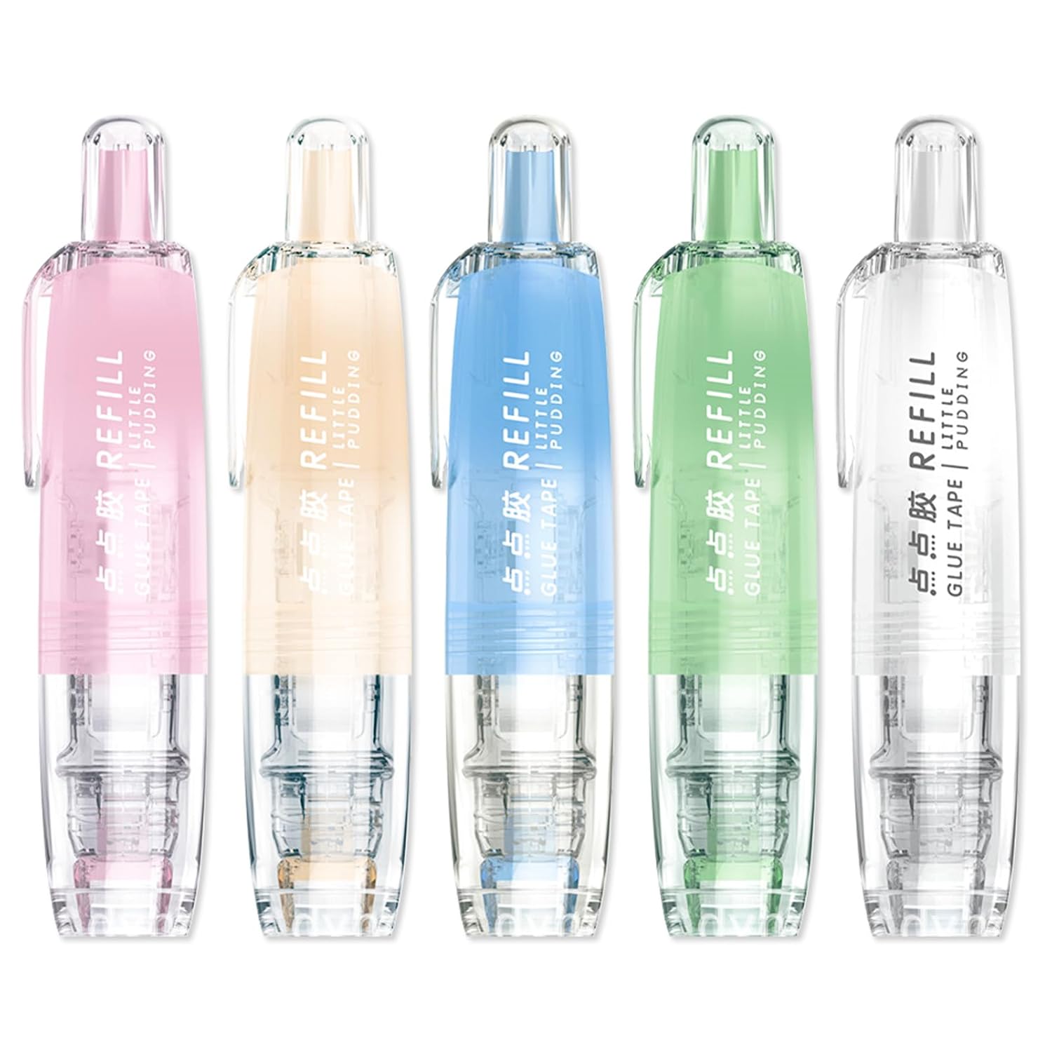 5 Pack Retractable Double Sided Tape Runner, Refillable Adhesive Tape Roller 0.23 Inch x 16.40 Ft, Glue Tape Roller with 360° Rotatable Tip for Scrapbook Supplies DIY Accessories (5 Colors)