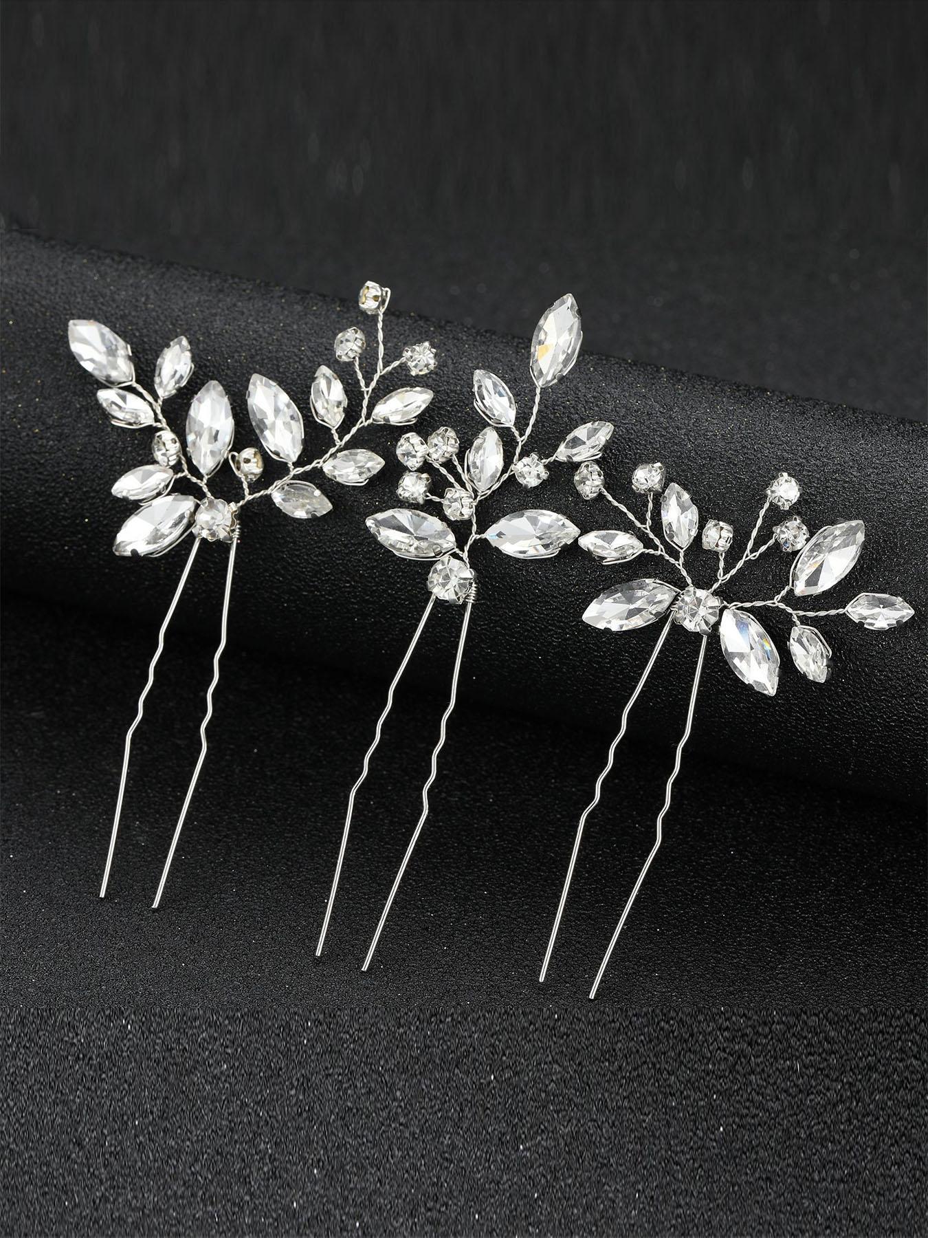 3pcs Crystal Bridal Hair Clips, Luxurious Alloy Crystal Hair Accessories, Perfect for Weddings, Birthdays, Proms, Spring Photo Props