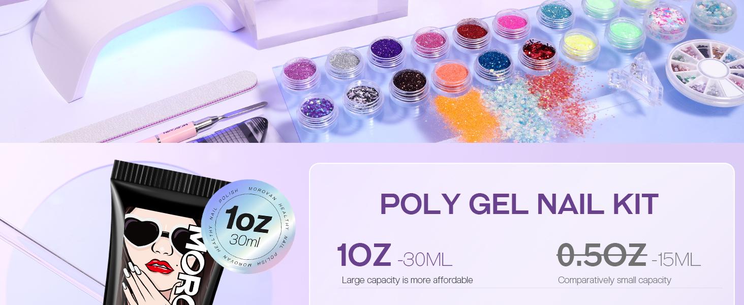 MOROVAN Poly Gel Nail Kit Set: With Nail Lamp and Drill 20 Glitter Colors Best Gift For Her Complete Poly Gel Nail Kit For Beginners With Everything Professional Poly Extension Gel Nail Kit For Salon Quality