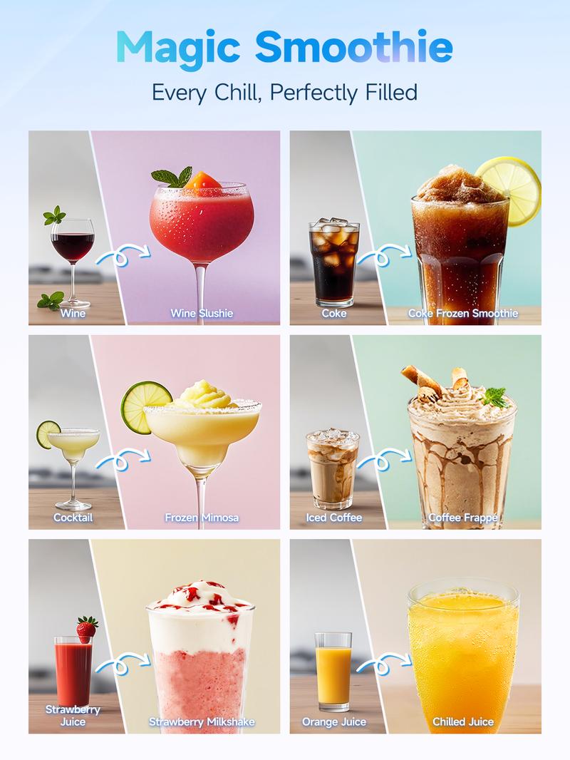 [Valentine's Day Gift] All in one slushie machine. No need to add ice, it can make various icy and refreshing treats.With 6 preset programs.such as chilled tequila, iced coffee, creamy ice cream, and silky milkshakes.