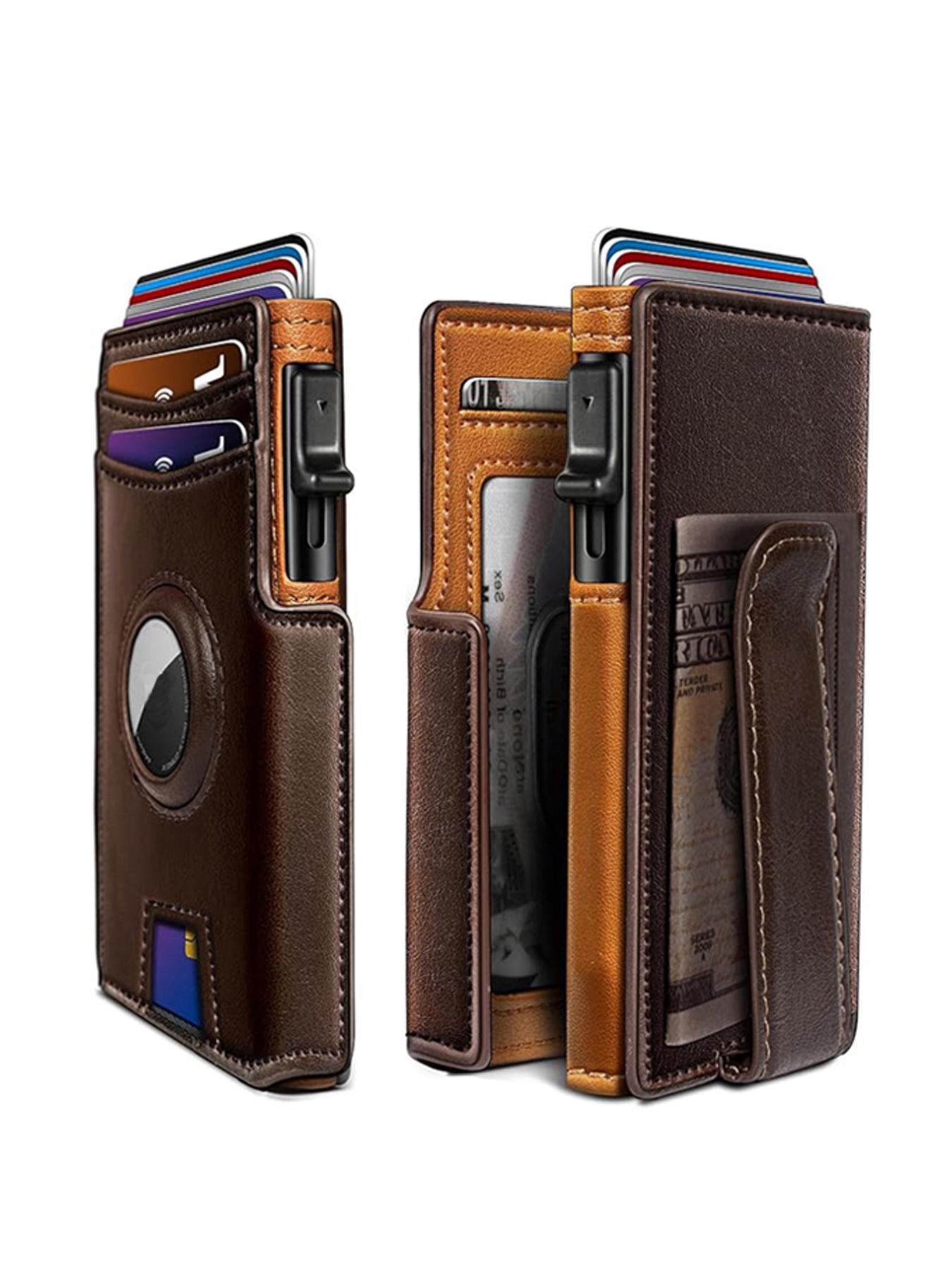 Men's Small Wallet Metal Automatic Card Holder ID Case Rfid Anti-Theft Credit Card Clip Airtag Compatible Lost Prevention Purse