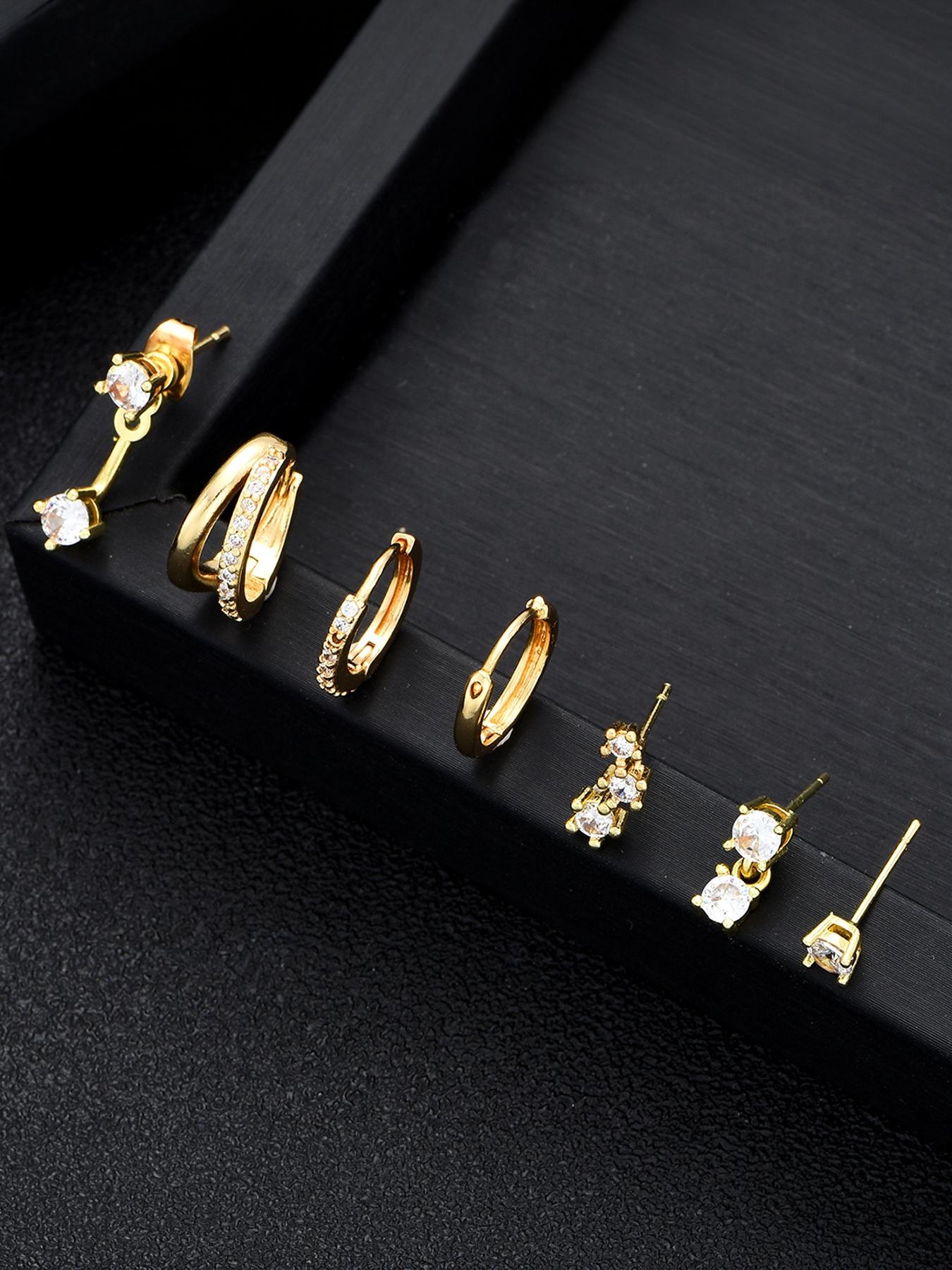 7 Pieces - 18K Real Gold Plated Brass, Stylish and Elegant Earrings, Premium Versatile Jewelry Set for Women #Jewelry & Accessories/Brass/Fade-Resistant/Hypoallergenic/Couples/Festivals/Parties/Ideal Gift