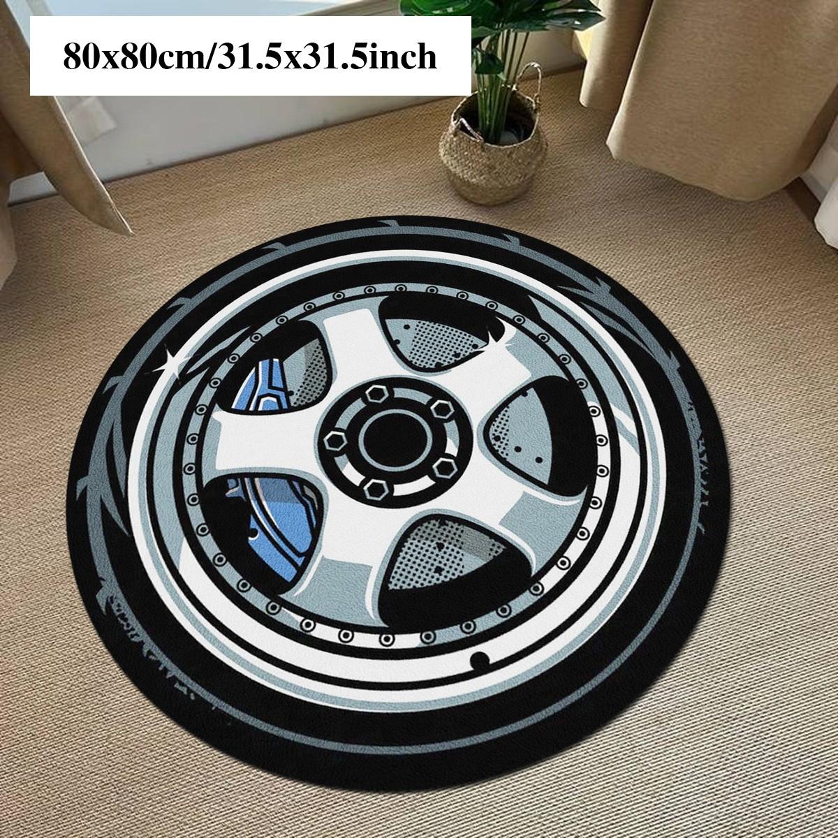 Circular Rug with Trendy Wheel Pattern, Soft Non-Shedding Carpet for Living Room, Bedroom, Coffee Shop, Multiple Sizes Available