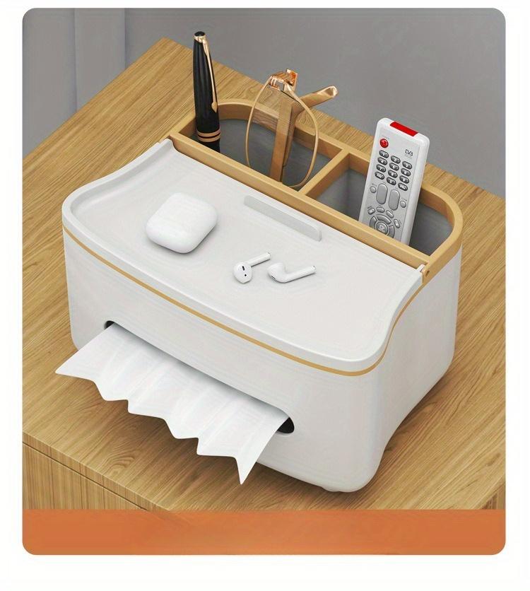 3-in-1 Remote Control Holder & Tissue Box, Tissue Dispenser with Storage Compartment, White/Mint Green - Plastic Coffee Table, Nightstand Centerpiece - Compatible with TV/Phone/DVD - Space-Saving Design, Office Organization & Storage