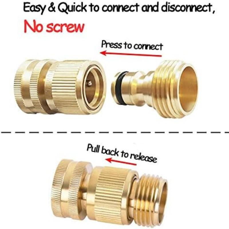 Garden Hose Quick Connector, Solid Brass Connector for 3/4 Inch Garden Hose, Durable and Easy to Use Water Hose Fitting, Hose Attachment, Garden Hose Metal