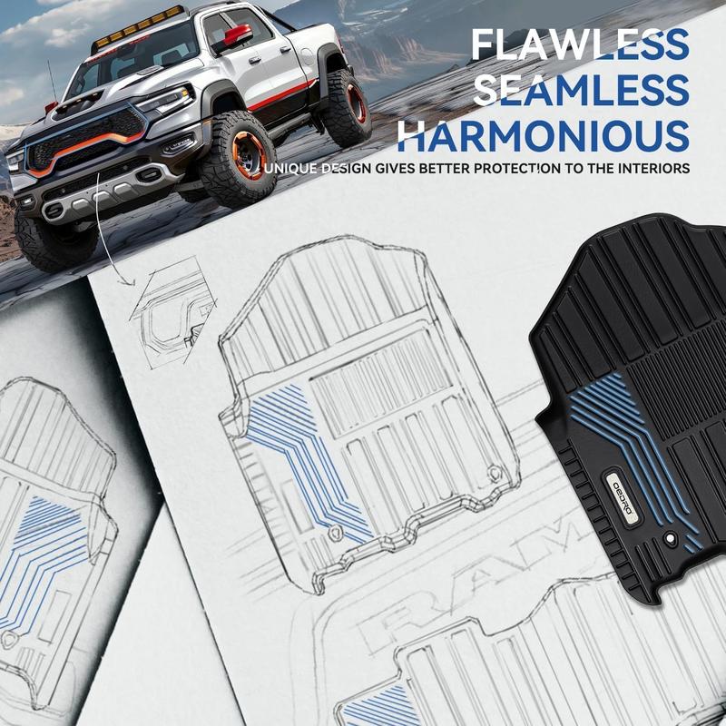 OEDRO Upgraded Floor Mats Fit for 2013-2018 Dodge Ram 1500/2500/3500 Crew Cab/2019-2024 Ram 1500 Classic Crew Cab, TPE All-Weather, 1st and 2nd Row: Full Set Liners, Black cargo liner all  weather  floor  mats cargo mat fit