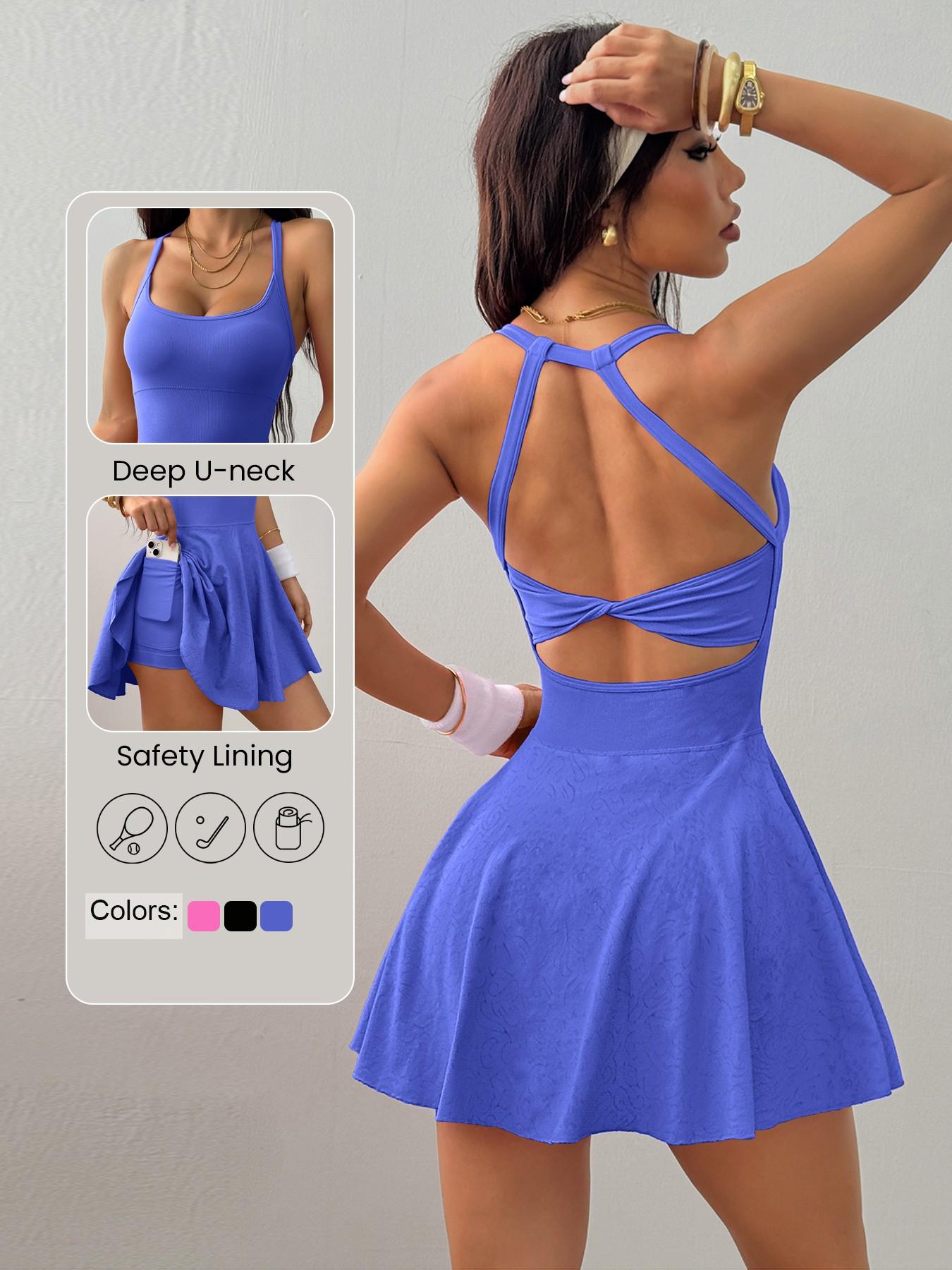 Keren Spring Summer New Arrival, Seamless Knot Back Workout Tennis Dress, Sporty One-Piece, High Elasticity, Breathable, Perfect for Sports & Daily Wear